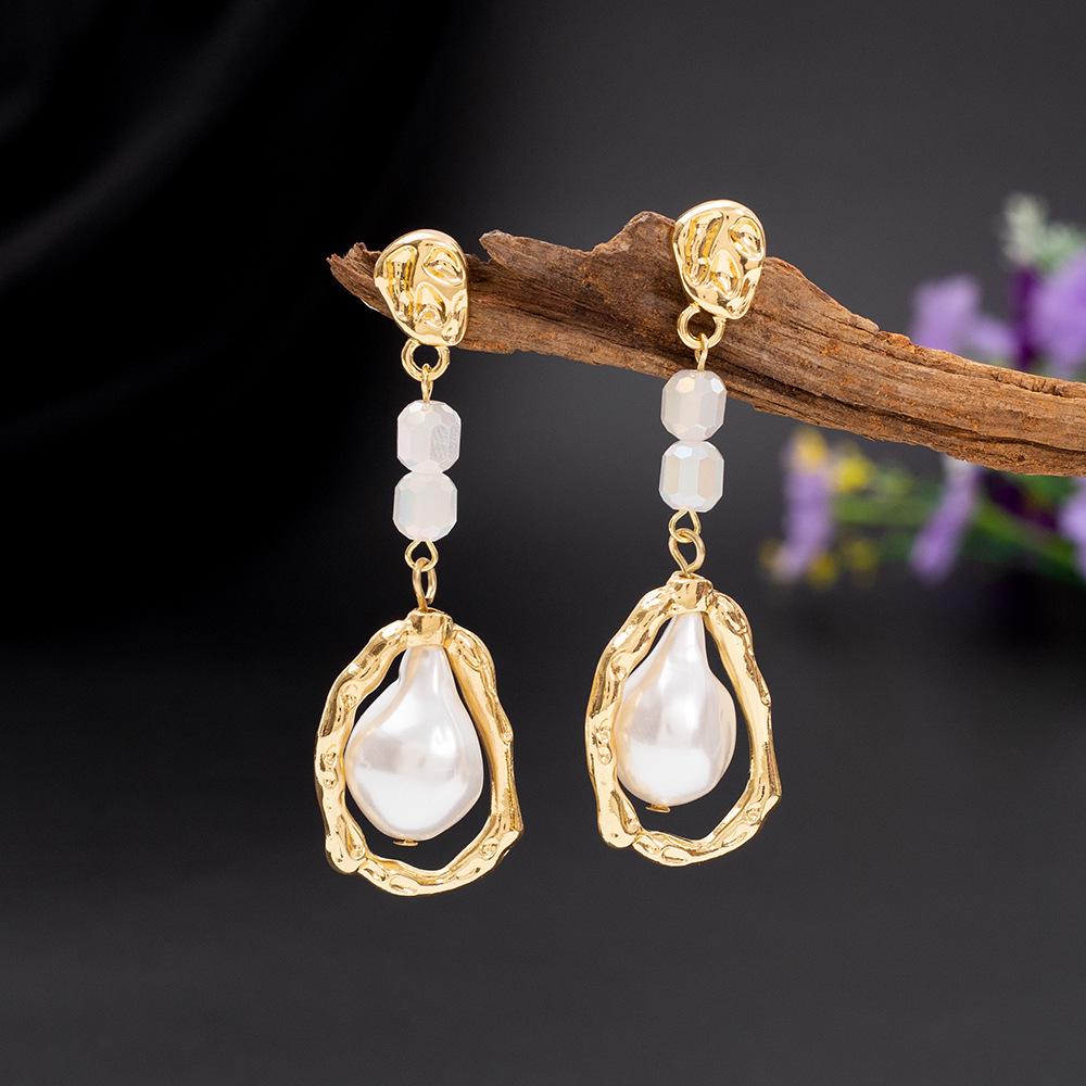 Korean-Style Handmade Zinc Alloy Teardrop Earrings with Faux Pearls