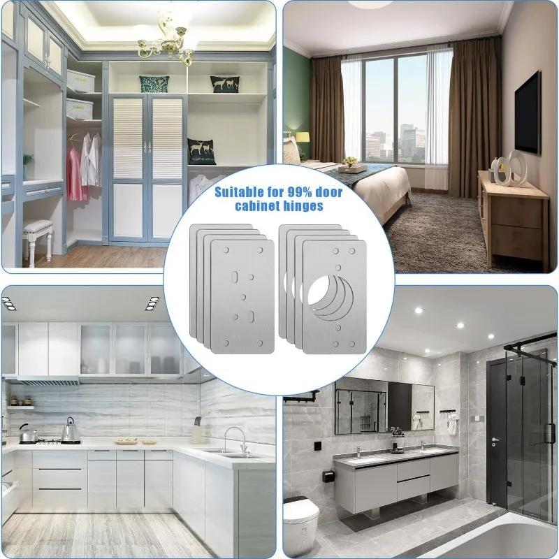 10PCS Hinge Repair Plate Kit Stainless Steel Cabinet Door Hinge Mounting Plates with Screw Household Hardware Fixing Tools