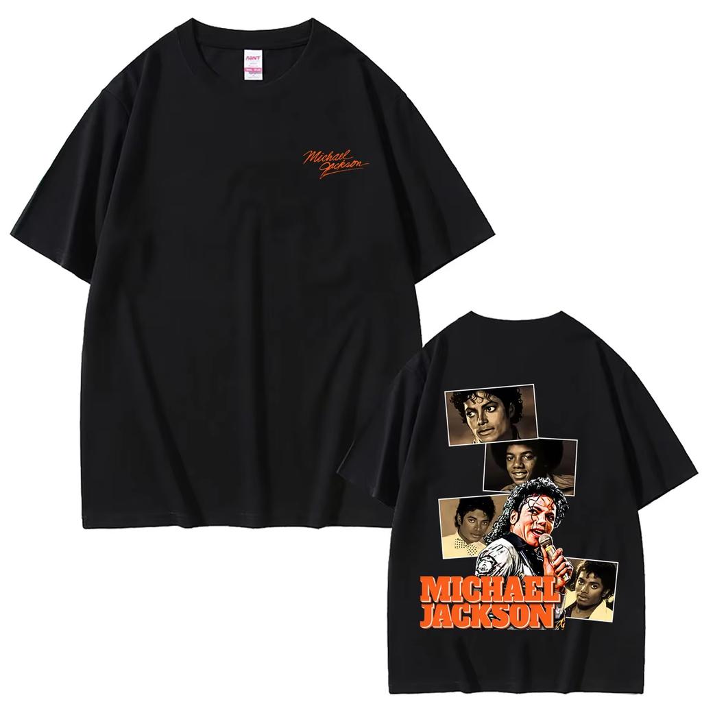 High-Quality Cotton Streetwear Short Sleeve T-Shirt for Men & Women, Vintage Gothic Rock Style with Michael Jackson T-shirt