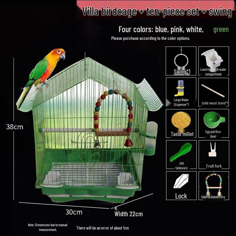 Luxury Home Villa Bird Cage for Small Parrots and Budgies - New Design with Embroidered Eye Pearl and Free Shipping.