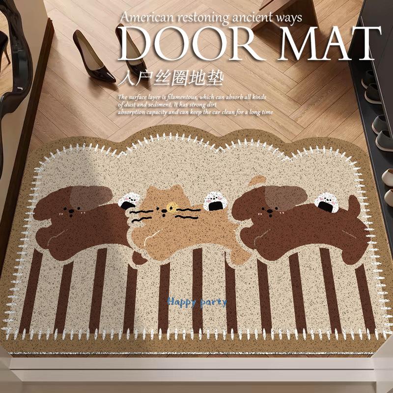 Cartoon Sausage Dog Entrance Door Floor Mat, The Entrance Can Be Cut, Dirt-Resistant Foot Mat, Household Door Anti-Skid Silk Ring Floor Mat