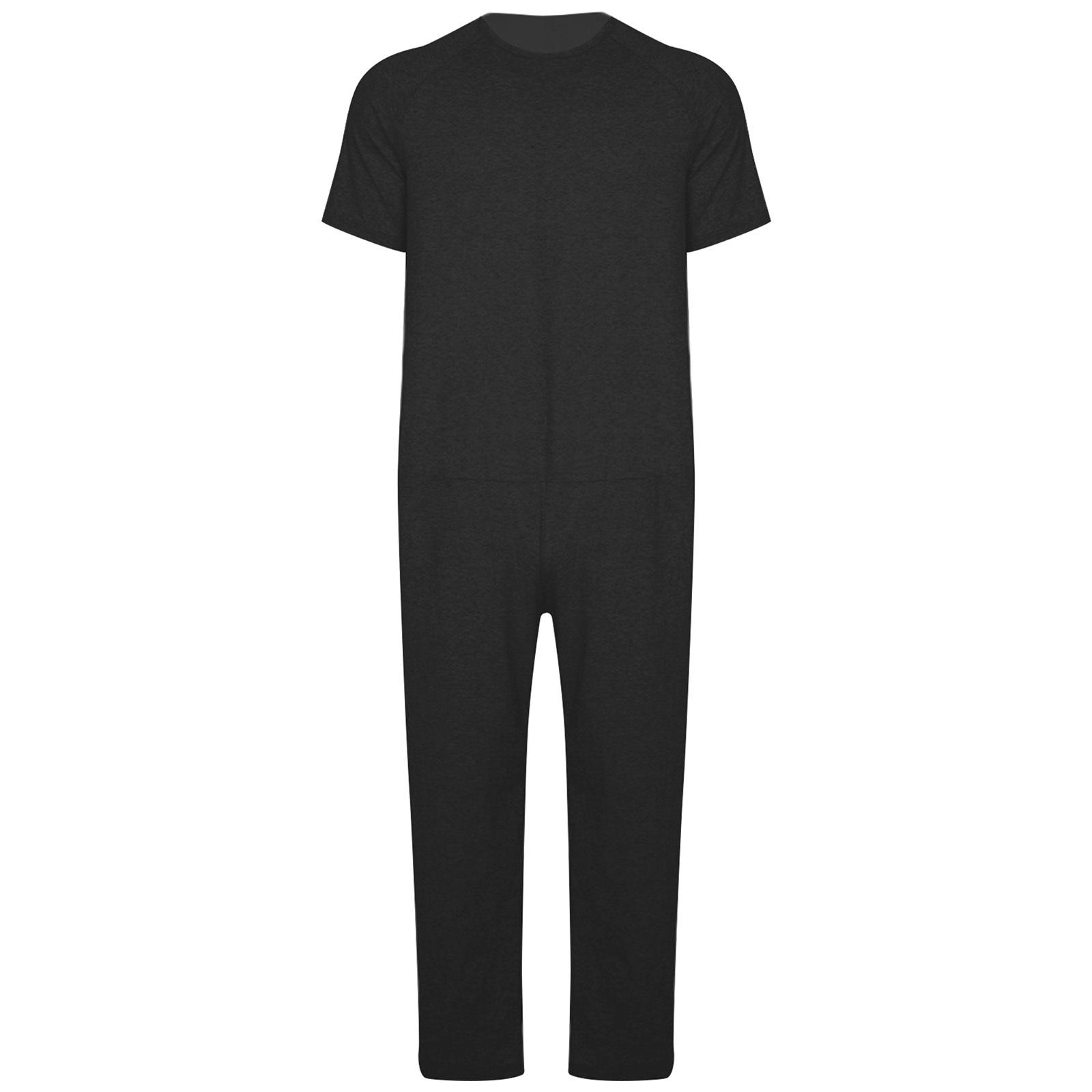 

Mens Adaptive Clothing Solid Color Round Neck Short Sleeve Back Zip Up Design Jumpsuit Special Needs Wear M чорний