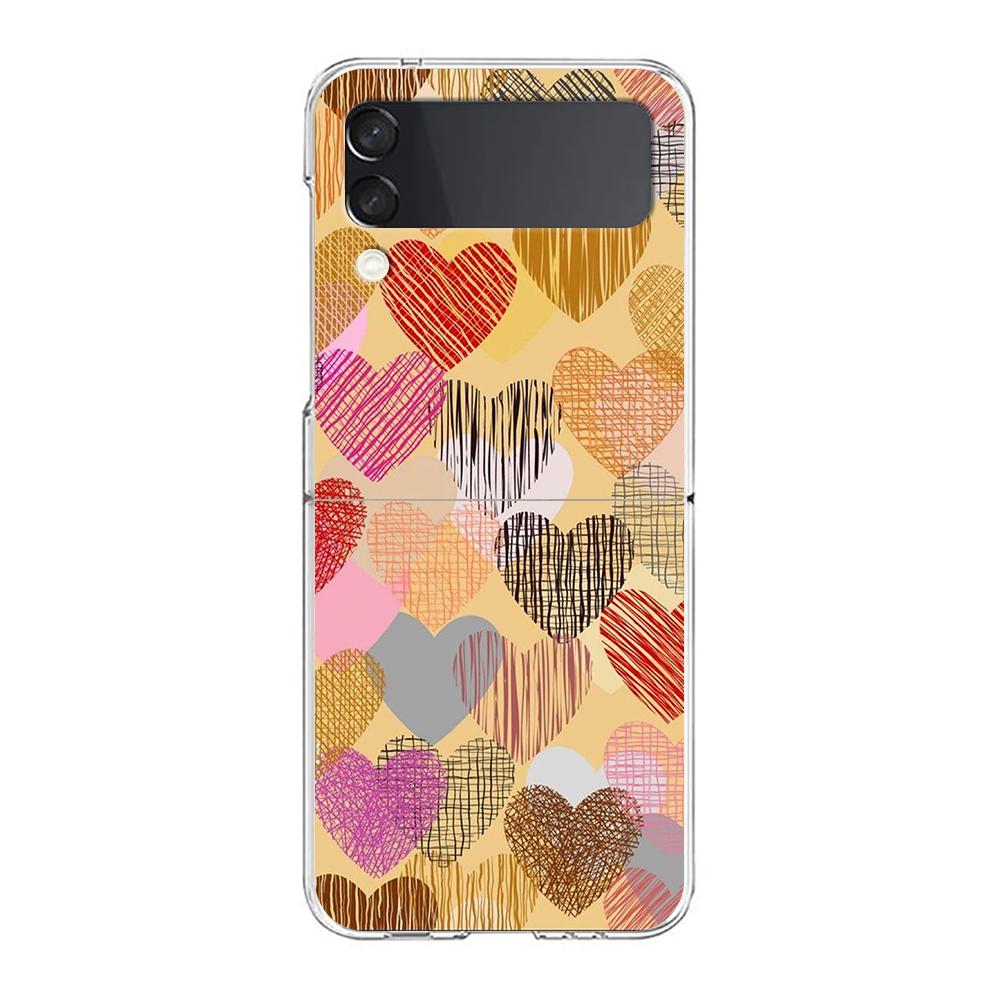 Colorful Love Heart Phone Case For Samsung Galaxy Z Flip 3 4 5 Hard Folding Clear PC Bumper For Samsung Z Flip 6 Back Cover