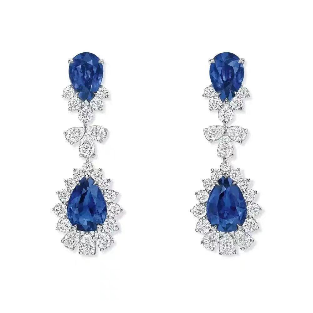 Luxury Jewelry Set: European & American Style - Tanzanite Blue Zirconia Necklace, Diamond Stud & Dangle Earrings, Water Drop Ring for Women