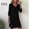 Versatile Women Dress Cowl Neck Knit for Women, Long Sleeve Ribbed Stylish Casual Mini Sweater Dress, Fall Spring Outfits Mid-length Loose