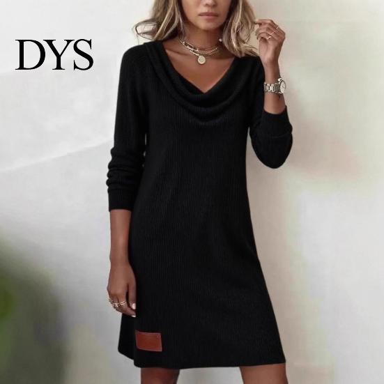 Versatile Women Dress Cowl Neck Knit for Women, Long Sleeve Ribbed Stylish Casual Mini Sweater Dress, Fall Spring Outfits Mid-length Loose