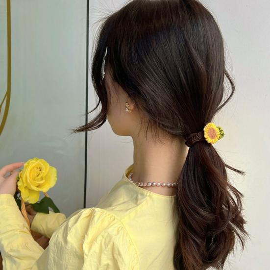 Women Hair Rope Realistic Sunflower Decor High Elasticity Elastic Band Pastoral Style Decorative Washable Ponytail Holder Large Intestine Hair
