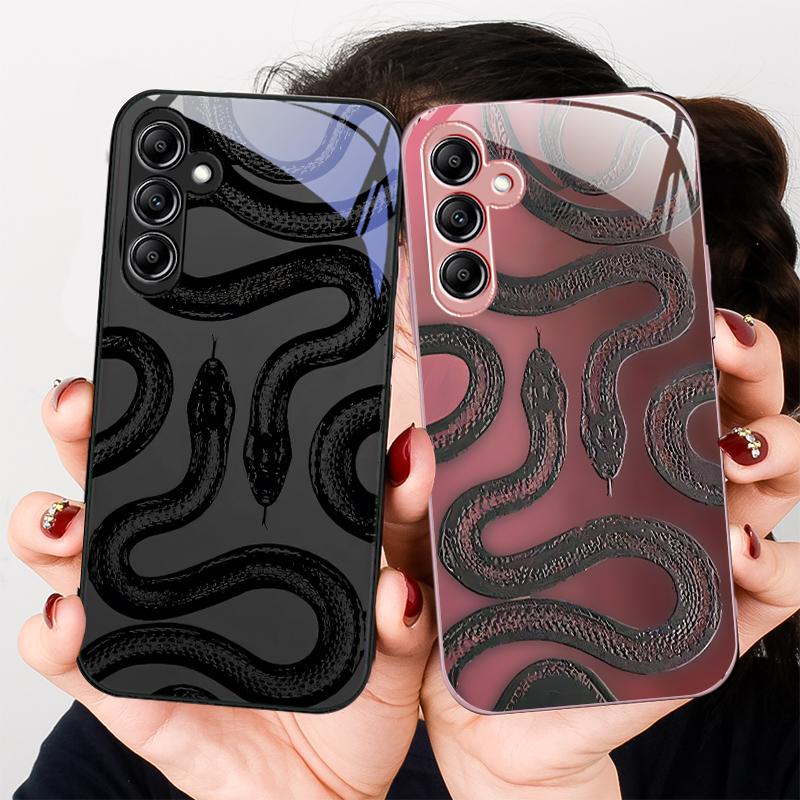 Black green king snake For Samsung A 20 30 22 23 24 25 26 31 32 33 34 35 42 50 51 52 53 54 55 56 70 71 72 73 glass phone case