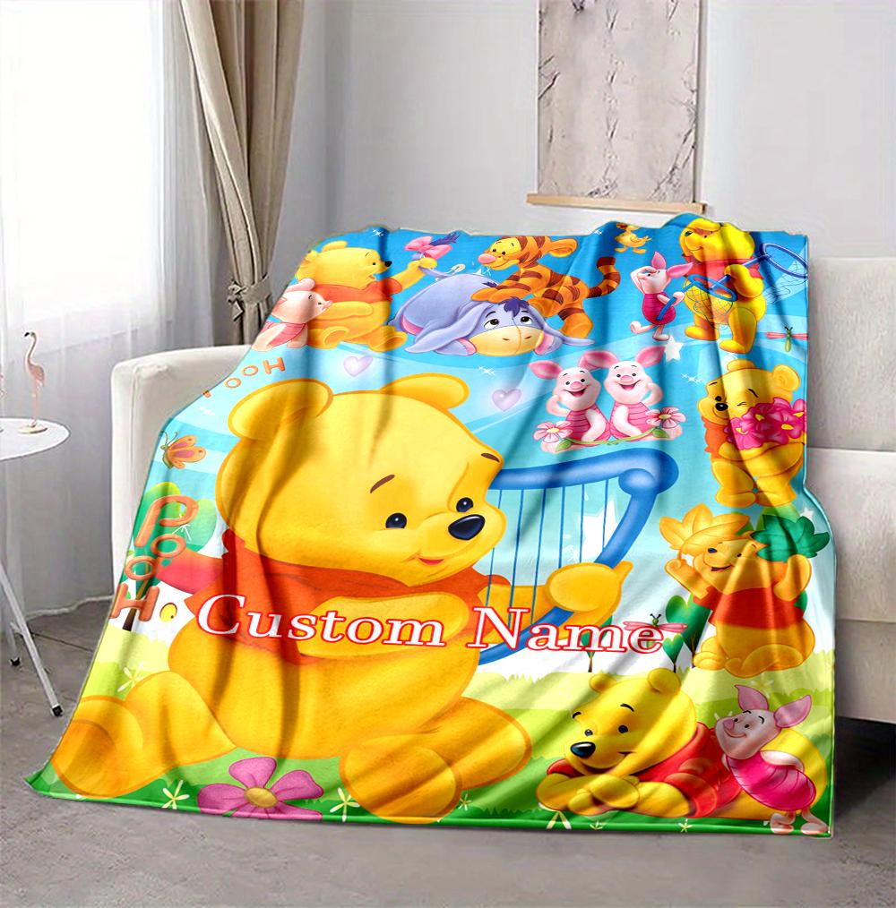 Custom Name Winnie Pooh Flannel Blanket Throw Blanket Soft Warm Sofa Bed Decor Unique Gift
