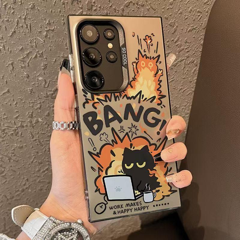 Samsung S23/S24 Ultra Cross-border Phone Case: Black Cat Gradient Creative Full Coverage Samsung A56 5G