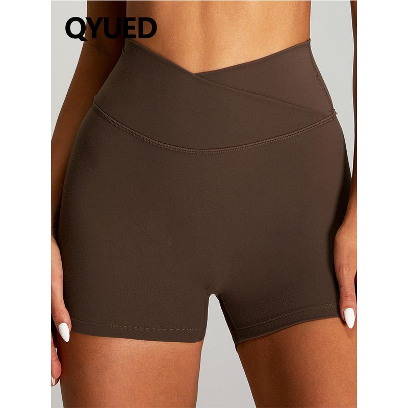 Fashion Export Nude Feel Cross High Waist Yoga Shorts Women's Outwear Running Fitness Pants Skinny Peach Hip Lifting Sport