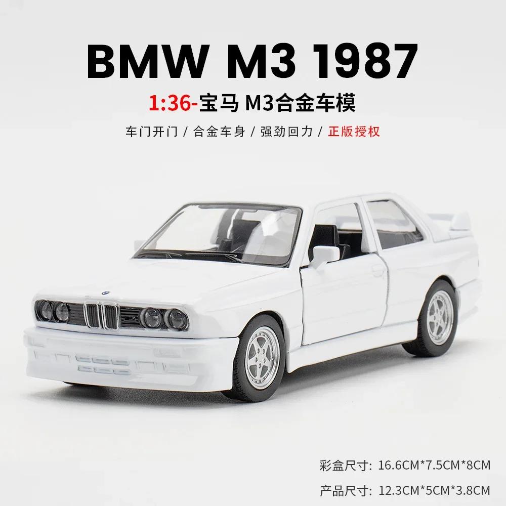 Modely autíček BMW M3 1987 v měřítku 1/36, slitina diecast, otevírací dveře, natahovací, retro modely vozidel pro děti, kluky, dárky, sbírka