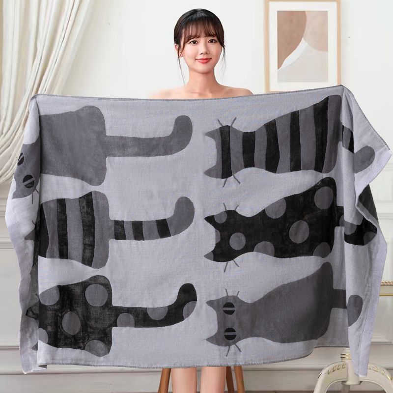 Gauze Cotton 70x140cm Bath Towel Adult Household Absorbent No Lint Bath Towel Cute Soft Cartoon Pure Cotton Sand Bath Towel