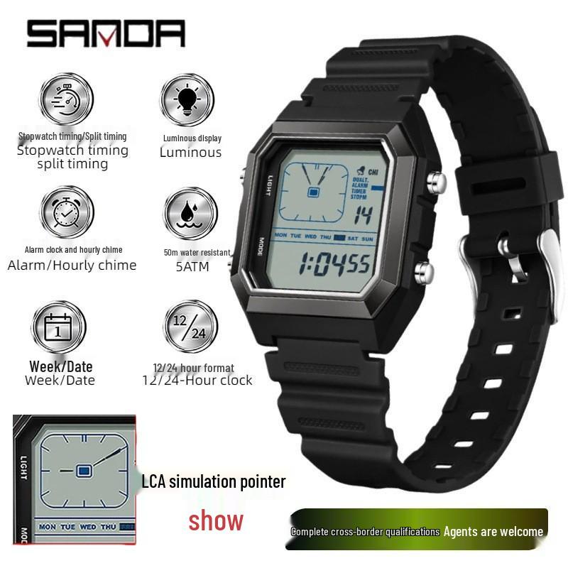 SANDA Youth Sports Luminous Waterproof Multifunction Watch with World Time & Alarm