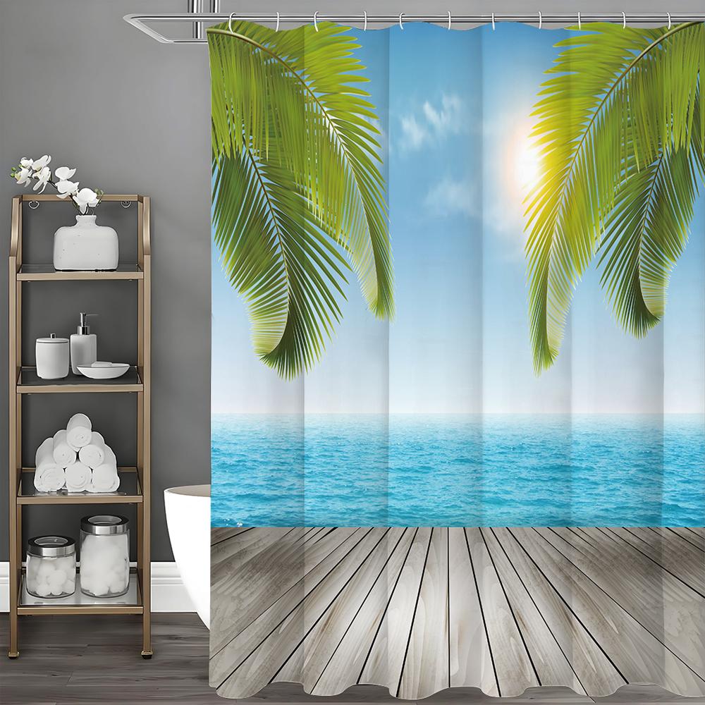 

Панель Океан Дерево Лист Пальмы Занавеска для Душа, Декоративная Занавеска для Душа для Ванной Комнаты, Водонепроницаемая Занавеска для Душа с Крючками 90*180cm