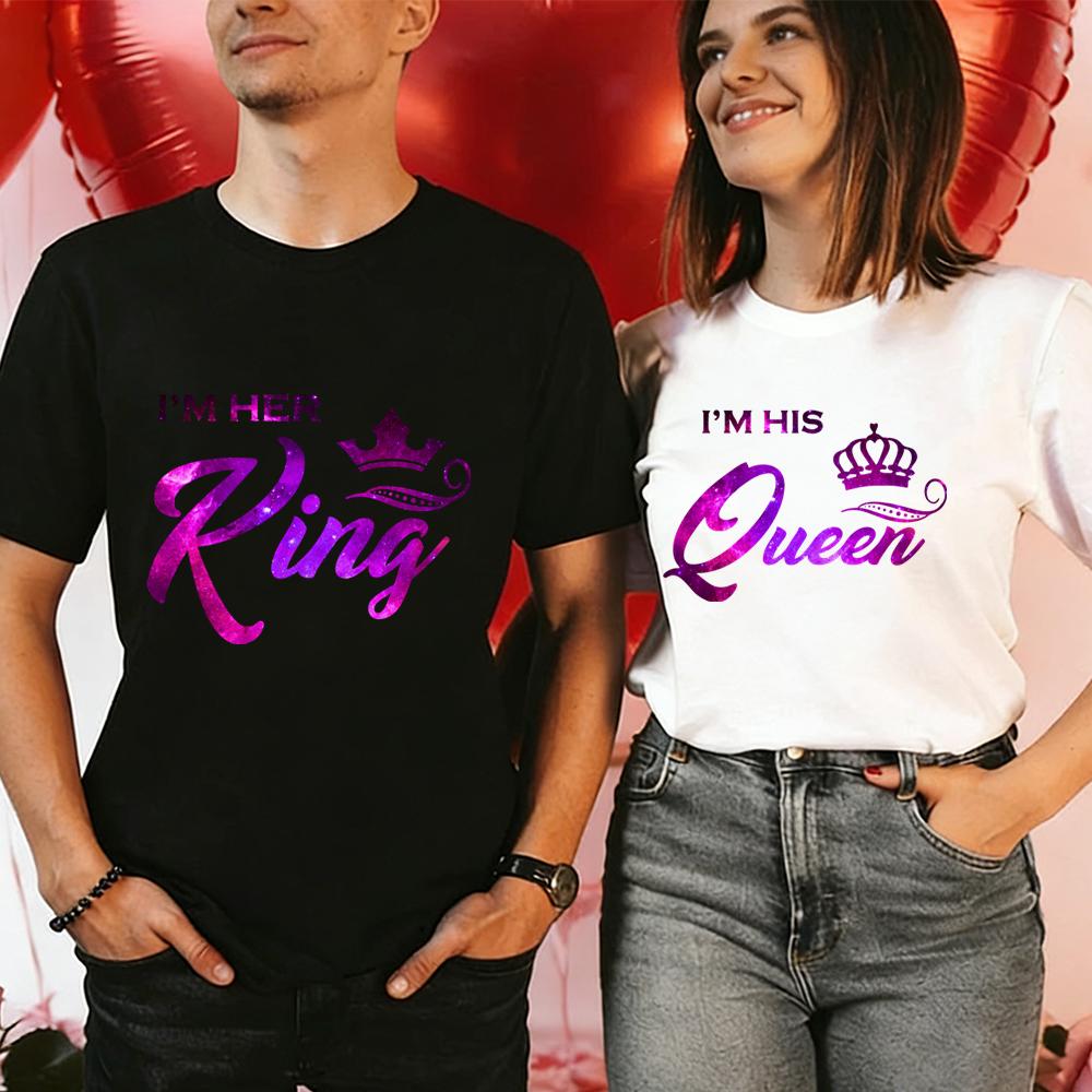 Vintage Starry Sky Style Im His QueenHer King T Shirt Women Men Fashion Crown Matching Tshirt Sweet Valentine Gifts Tshirts