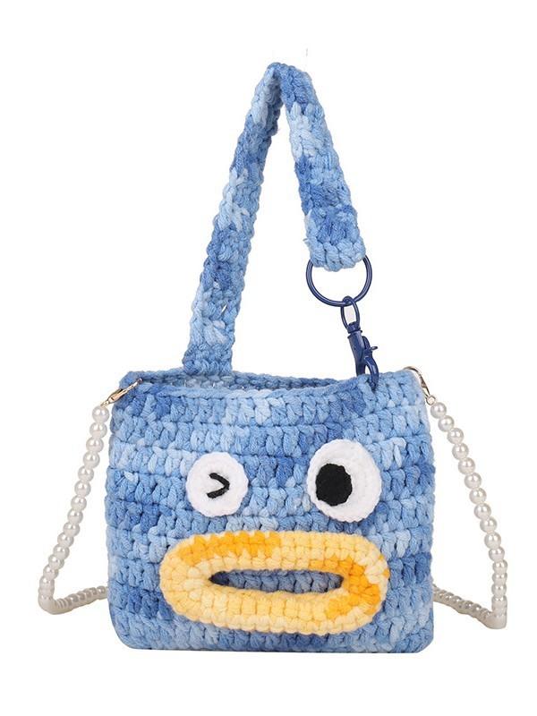 Knitted Cartoon Panda Shaped Coin Purse With Pearl Embellishments For Daily Use