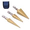 3Pcs High Speed Steel Step Drill Bit Set Hex Shank Straight Flute with Storage Pouch