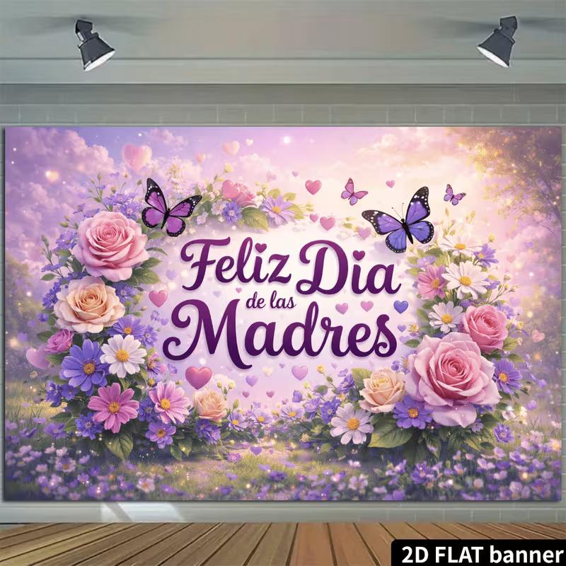 2D Spanish Mother's Day Party Banner with Roses & Hearts