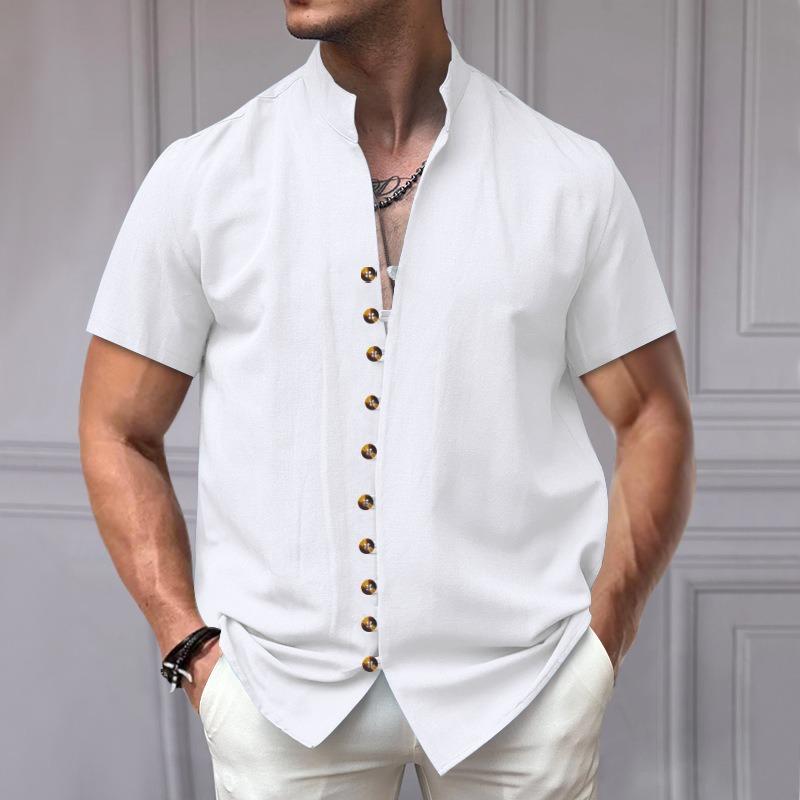 IHUASU Men's Fashion Casual Summer Spring Short Sleeve V-Neck Blouses & Shirts Elegant