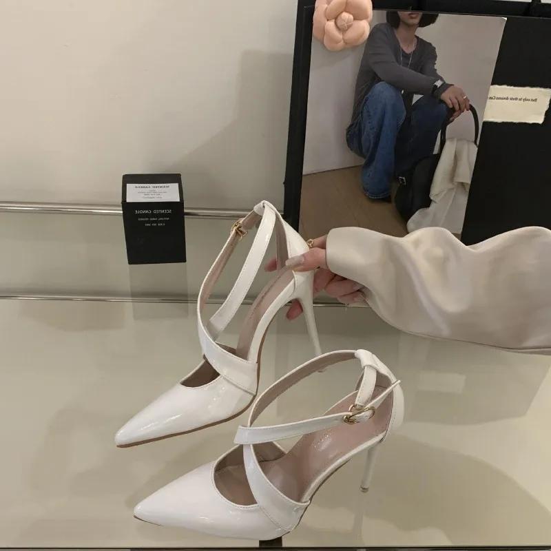 Fashion Patent Leather Pointed Toe Shoes Women Pumps Sexy Buckle Strap 11cm High Heels Elegant Spring Office Footwear Tacones
