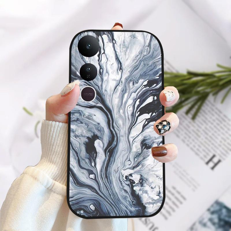 For Vivo V50 Lite 5G Case Fashion Luxury Printed Black Matte Soft TPU Silicone Bumper Cover For Vivo V50Lite 4G Phone Case Funda