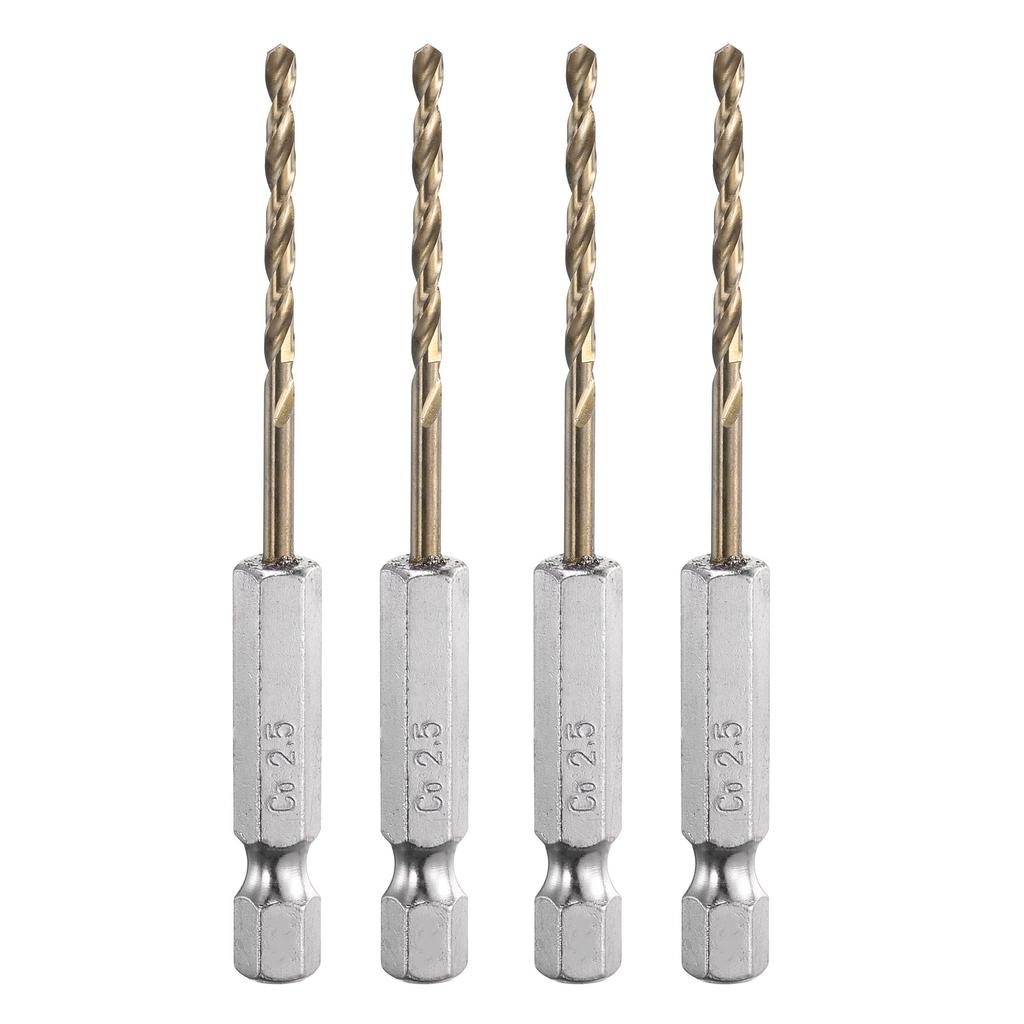 4pcs 1/1.5/2/2.5/2.8/3/3.2/3.5/4mm Twist Drill Bit M35 HSS Cobalt with Quick Change 1/4" Hex Shank Jobber Drill Bit for Metal