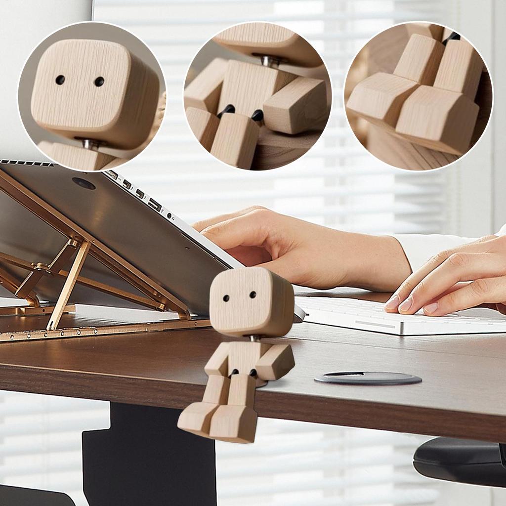 Shaking Wooden Man Figurine Man Tabletop Decor Creative Statue for Car Dashboard Study Shelf Display Desk Bedroom Living Room