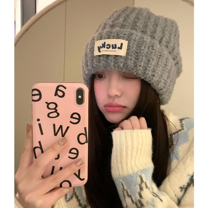Knitted Beanie Hat For Women With Letters Warm Winter Casual Chic Style