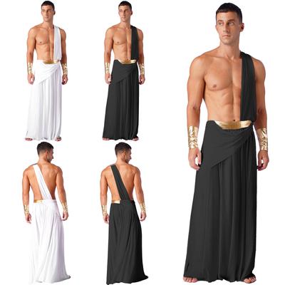 Herren Antikes Griechisches Cosplay Kostüm Langer Rock Armbänder Ein Schulterträger Römische Toga Halloween Krieger Gewand