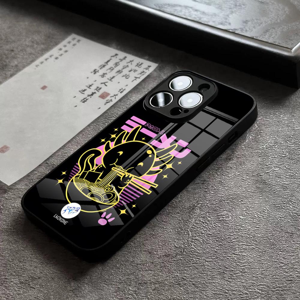 Axolotl och Ramen Fodral för IPhone 17 Pro Max 14 Pro 15 12 11 13 Mini X XR XS 16 Plus SE Glasfodral