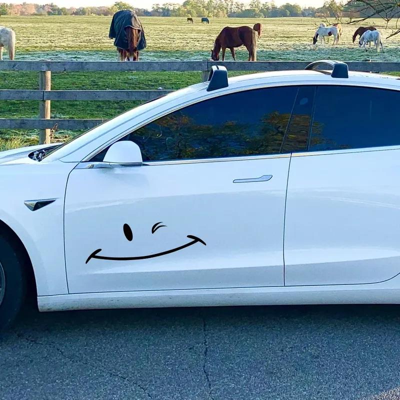 Creative Car Front Rear Bumper Sticker Smile Styling Decal Auto Tuning Accessories For Tesla Model Y S Model 3 BYD Atto Dolphin