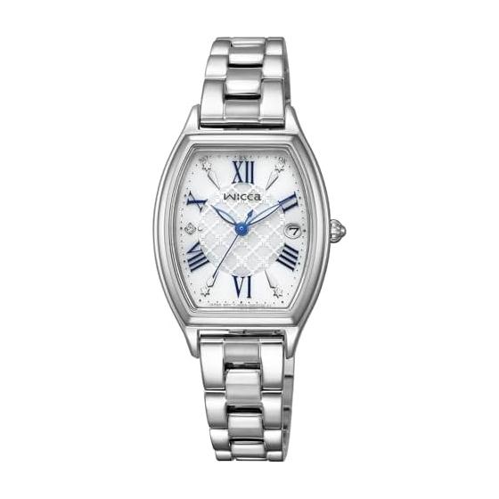 [CITIZEN] Часы Wicca (Солнечное радио/Водонепроницаемое) KS4-014-11 Бочкообразный тип Серебристо-белый Женские Аналоговые Деловые Простые Подарок Б/У Дата Радио