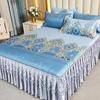 3Pcs/Lot Double Bed Sheet Set Classic Lace Royal Blue Bed Sheet Bed Skirt, Machine Washable Wedding Bedspread Mattress Cover