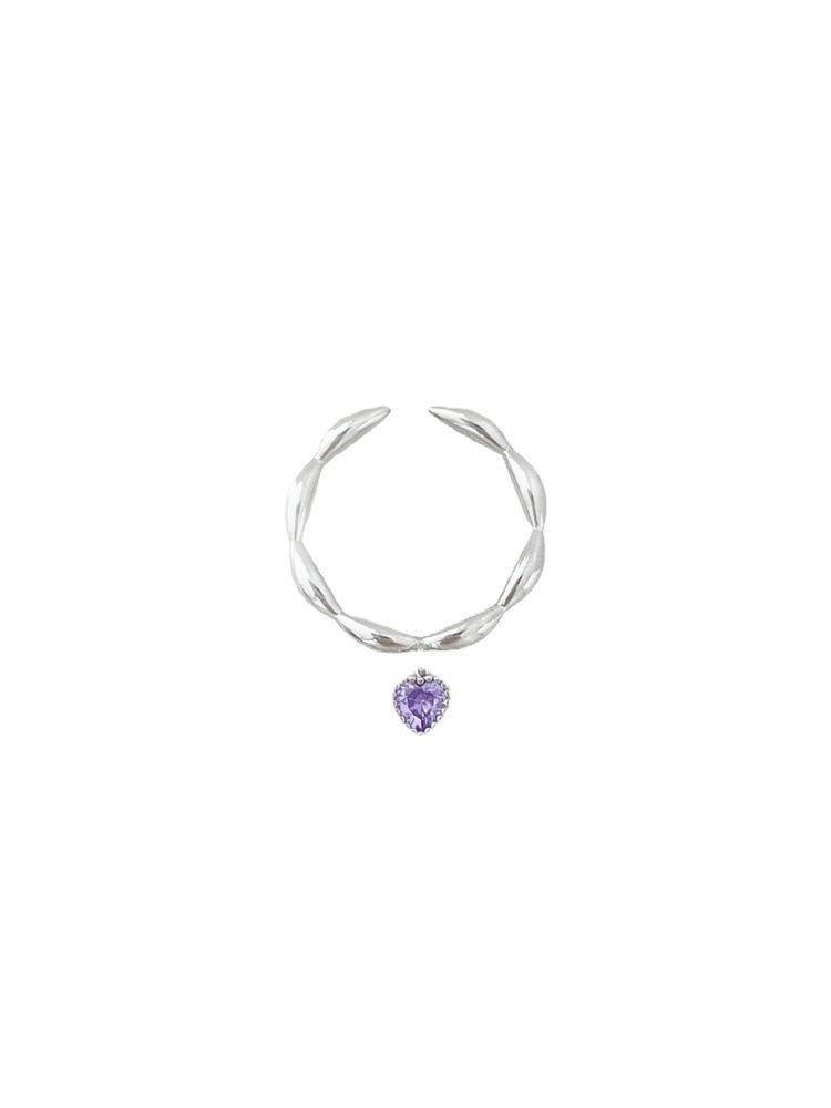 Adorable Heart Shaped Purple Diamond Chain Ring Stunning Geometric Design Women For