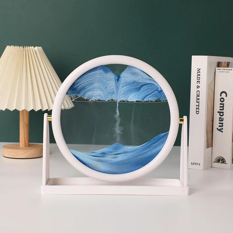 Sandscape Moving Sand Art Picture Round Glass 3D Quicksand Hourglass Rotatable Flowing Sand Frame Sand Painting Home Decor Gifts