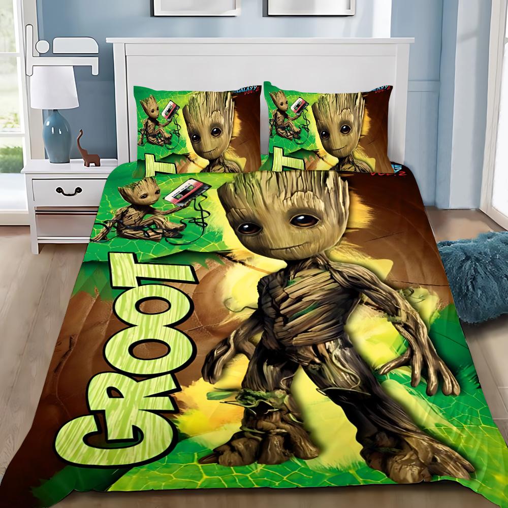 Cute Groot Duvet Cover Pillowcase 2/3pcs Bedding Set Adult Boy Girl Bedroom Decoration Children Gift Single Double Large Size