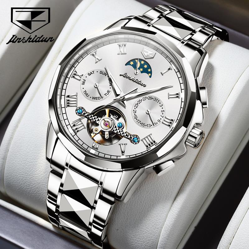 

JINSHIDUN новые мужские часы для бизнеса и отдыха, водонепроницаемые светящиеся многофункциональные механические часы с турбийоном, мужские часы