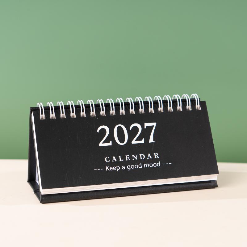 1Pcs 2027 Mini Coil Standing Desk Calendar Waterproof Page Flip Planner for Office Workers Daily Task Management