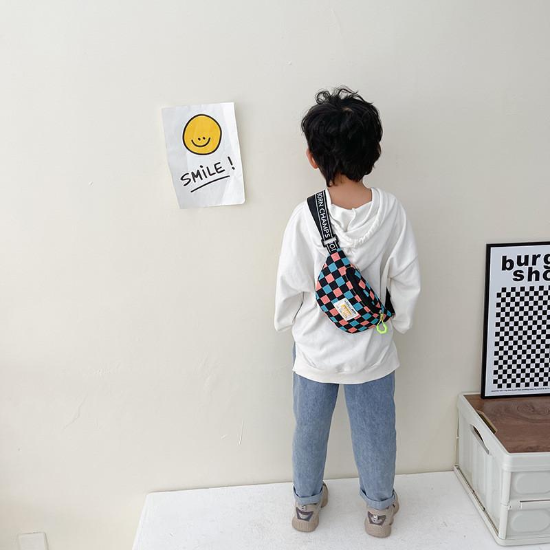 Trendy Modern Cool Boys Chest Bag Stylish Kids Waist Bag Checkered Small Crossbody