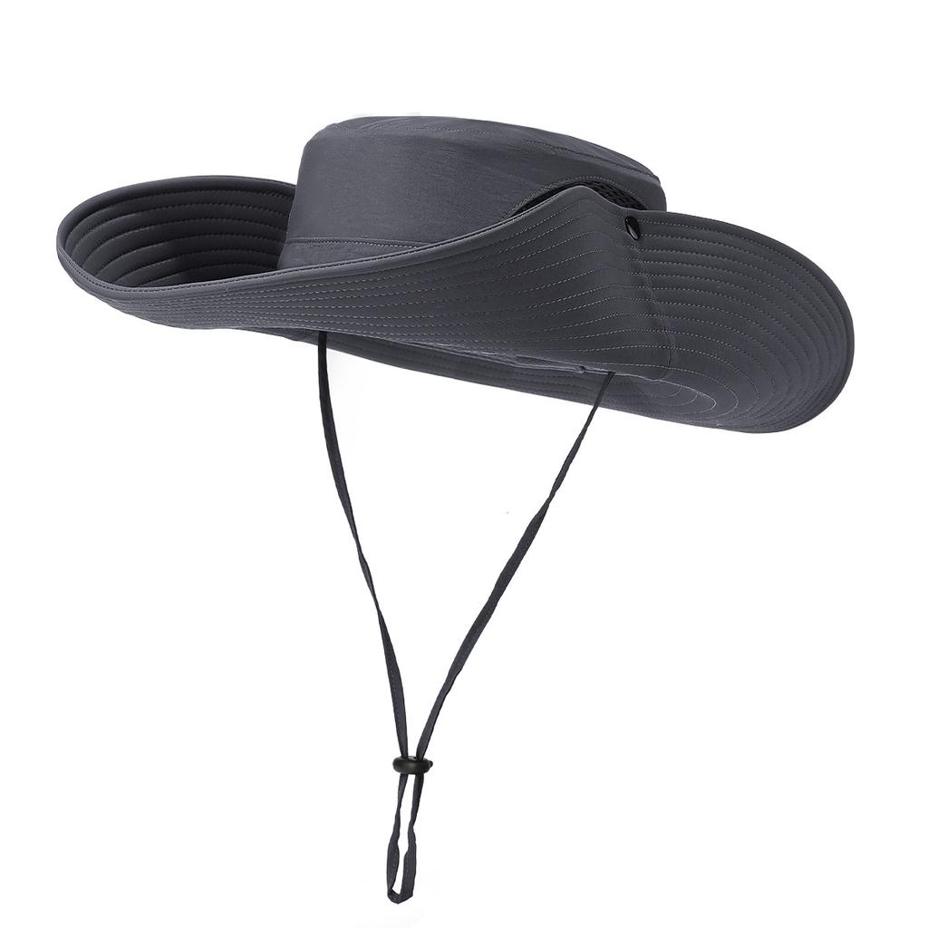 Summer New Large-Brim Solid Color Fisherman Hat Outdoor Mountaineering Hat Fashion Windproof Rope Fishing Hat Casual Sun Hat
