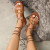 Women Sandals 2025 New Cross Strap Lace Up Sandals Flat with Clip Toe Ankle Wrap Women Sandals Roman Style Summer Shoes Women