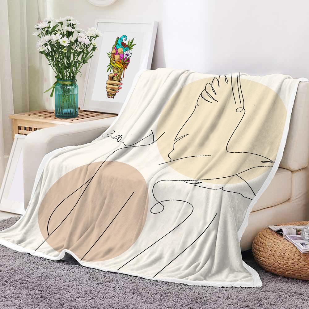 Mondrian Art Digital-printed Polyester Bedroom Velvet Flannel Soft Sofa Cover Blanket Fleece Soft Sofa Cover Blankets for Beds
