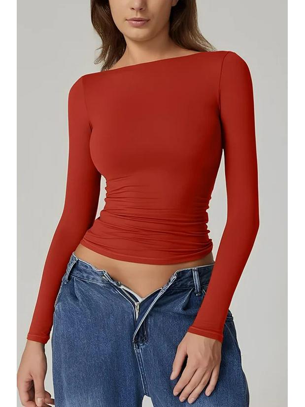 European & American Style Backless Long-Sleeve Slim Fit Tops - Sexy, Stylish Autumn Round Neck T-Shirts for Women