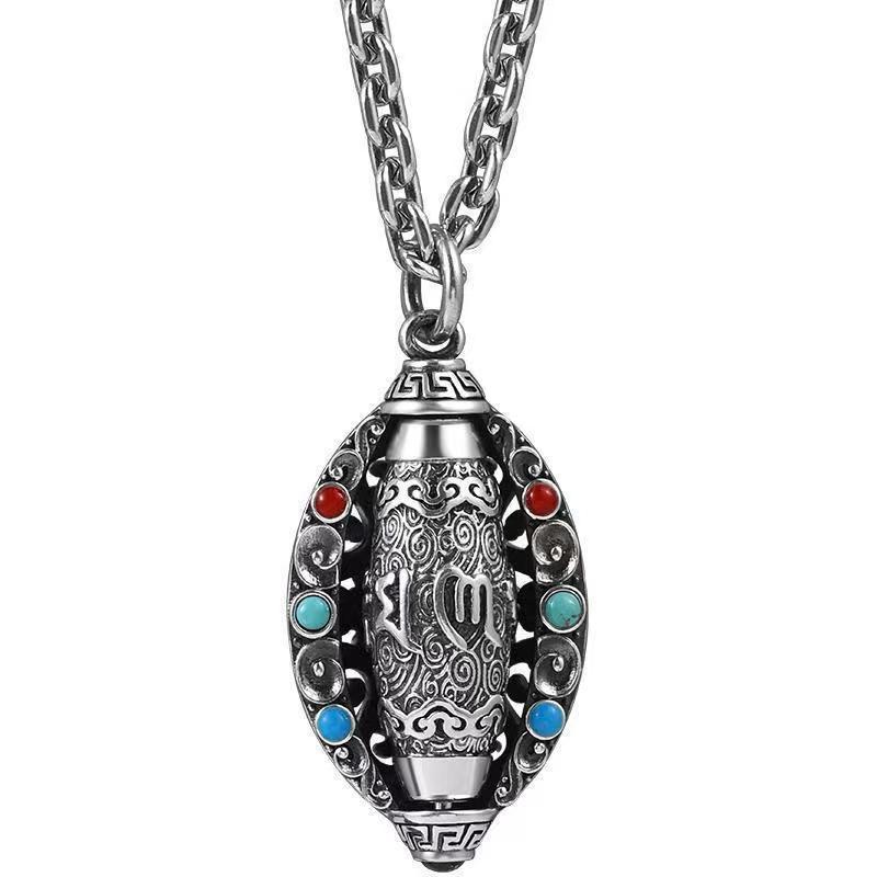 Унисекс Ретро Этнический Кулон с Шестислоговой Мантрой и Вращающимися Благоприятными Облаками Single Pendant