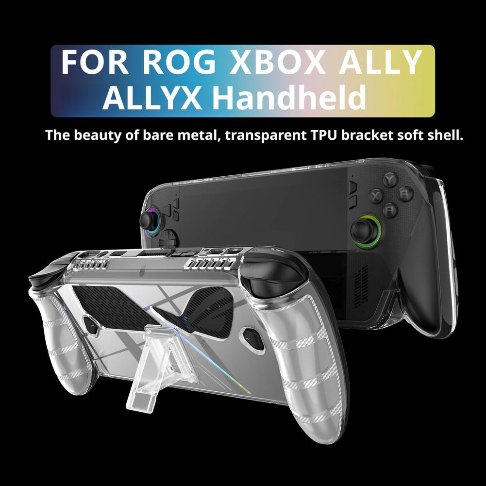 Für ROG Xbox Ally X Handheld TPU Transparente Vollabdeckung Hülle mit Halterung Rückständer Stoßfest Anti-Rutsch Schutz Zubehör