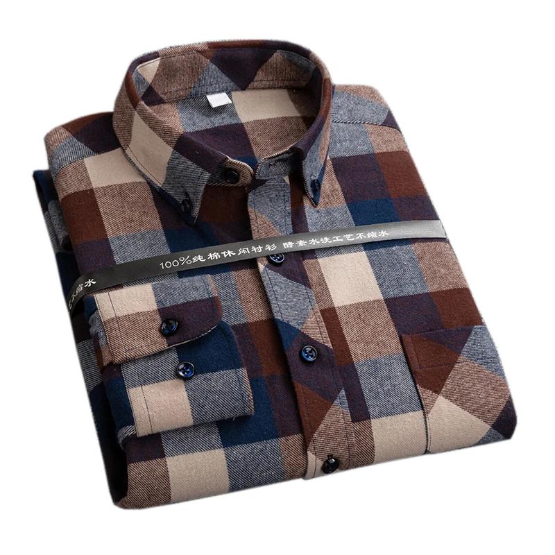 Nuove Camicie a Quadri per Uomo Taglie Forti Tempo Libero Uomo 100% Cotone Invernali Calde Flanella Casual a Quadri Oversize Manica Lunga