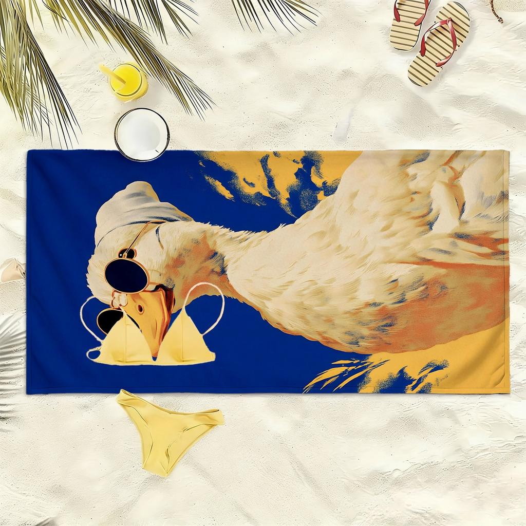 Wearing Sunglasses, Trendy Duck Polyester Microfiber Beach Towel Is Highly Absorbent, Suitable for Swimming and Beach Outings
