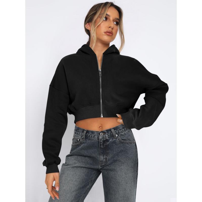 New street European and American style long-sleeved blouse zipper cardigan, temperament all-match hooded sweater casual jacket women