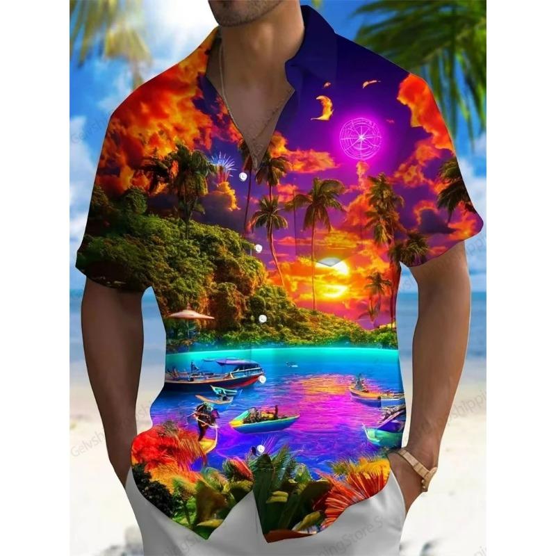 Moon Star Hawaiian Shirt Men Women Fashion Casual Hawaiian Sea Shirts Short Sleeve Button Blouse Festive Holiday Tops S
